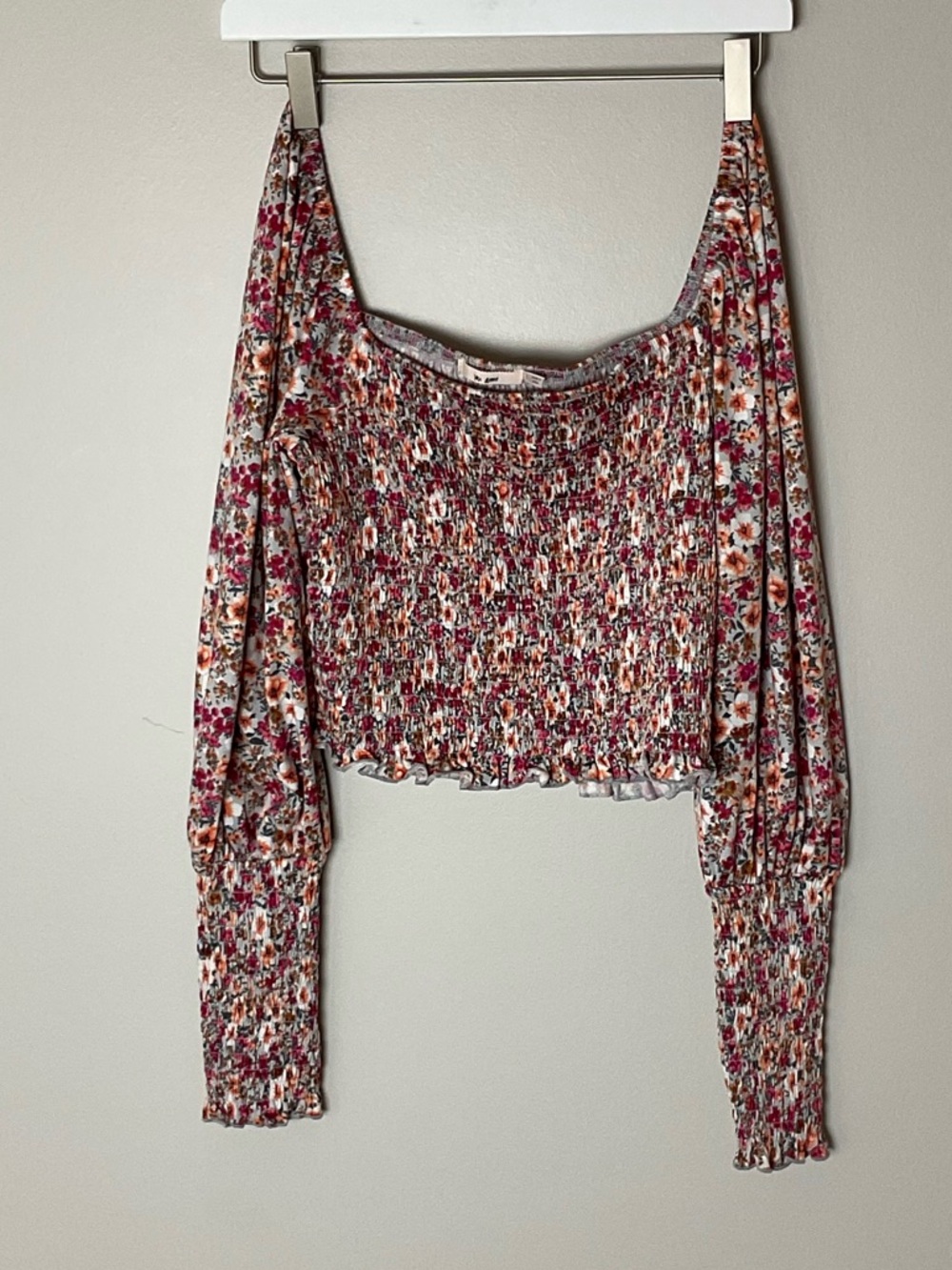 Miami Floral Smocked Off-Shoulder Long Sleeve Top Size Large Festival Romantic